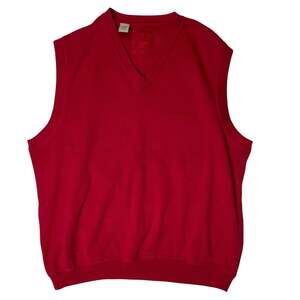 Cutter & Buck Sweater Vest Mens L Red V Neck Cotton Golf Casual